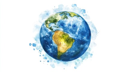 Fototapeta premium Stunning Watercolor Illustration of Earth Highlighting Natural Beauty and Planetary Diversity