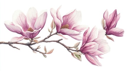 Delicate Magnolia Blooms: Exquisite Watercolor Floral Art for Nature Lovers