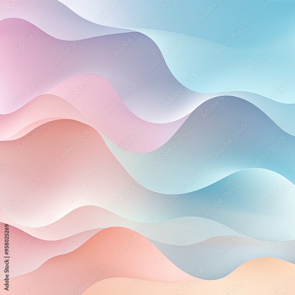 Poster soft and smooth wave patterns in pastel colors, creating an abstract and tranquil background perfect