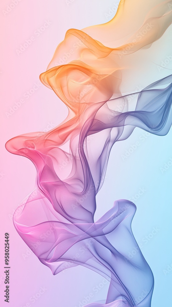 Poster a vibrant abstract design featuring colorful flowing fabric on a soft gradient background, perfect f