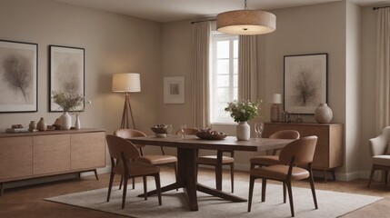 Interior design mockup dining room with minimal decorating and concrete wall beautiful house design, Dining room ideas template.