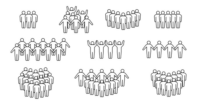 Teamwork icon. Leadership. Group of people in work, organization, company, business, network, community, fans, protest, crowd, celebration. For posters, web, apps, online games. Vector illustration