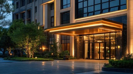 Modern Building Entrance at Night