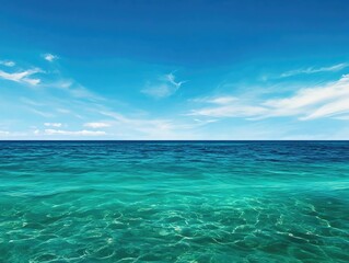 Obraz premium A tranquil ocean view featuring clear blue water under a bright sky, perfect for relaxation and nature appreciation.