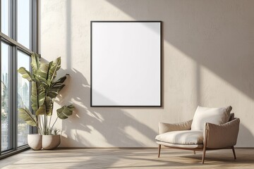 Poster Frame in Beige minimalist living room interior created with generative AI