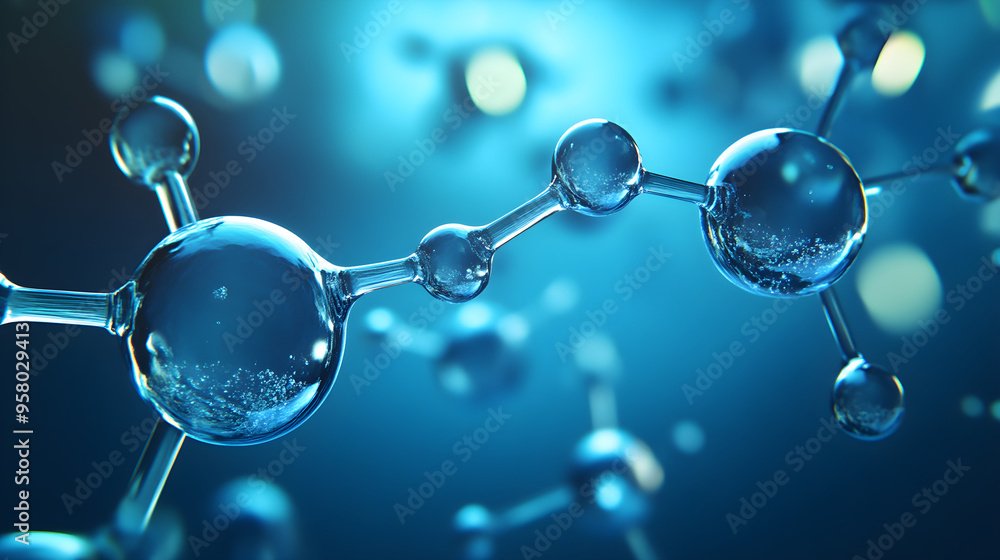 Poster a detailed macro shot of molecules and atoms showcasing their intricate structure and connections un