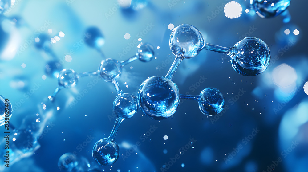 Poster a detailed macro shot captures the intricate structure of molecules and atoms, showcasing their beau