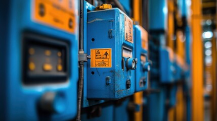 Close-up View of Labeled Electrical Safety Equipment with Warning Signs and Protective Gear for Workplace Safety Compliance. Electrical Hazard Precaution Concept for Industrial and Home Use.
