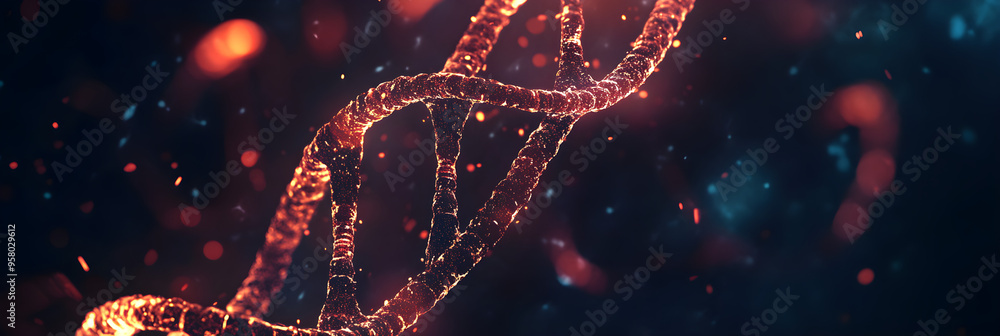 Poster a digital rendering of glowing dna strands intertwined in a dark background showcasing vibrant color