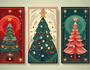 ilustraciones de &aacute;rboles navide&ntilde;os; p&oacute;steres, vectores