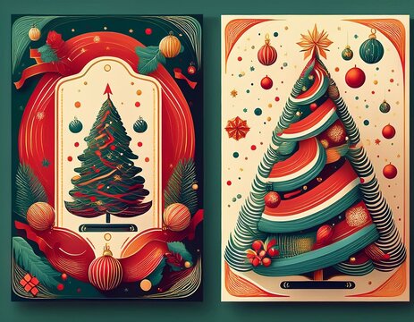 ilustraciones de &aacute;rboles navide&ntilde;os; p&oacute;steres, vectores