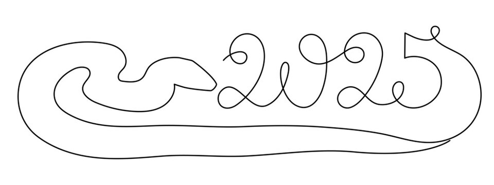 recommend clip art: 2025 year of snake one line art, hand drawn continuous contour.Holiday concept,festive New year chinese astrological horoscope, poisonous reptile serpent outline.Editable stroke.Isolated.Vector