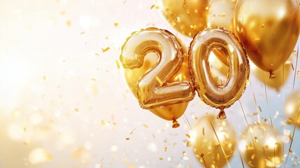 Golden numbers 2025 two thousand twenty five new year balloons in sunlight white background. New Year celebration concept