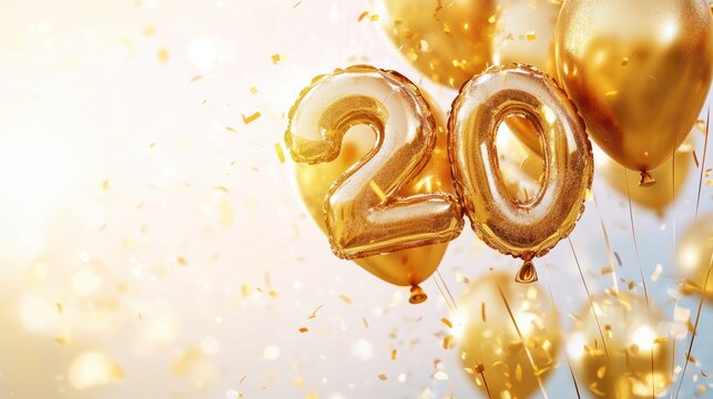 Golden numbers 2025 two thousand twenty five new year balloons in sunlight white background. New Year celebration concept