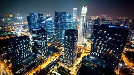 Fototapeta premium Nighttime Skyline of Singapore