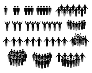 Teamwork icon. Leadership. Group of people in work, organization, company, business, network, community, fans, protest, crowd, celebration. For posters, web, apps, online games. Vector illustration