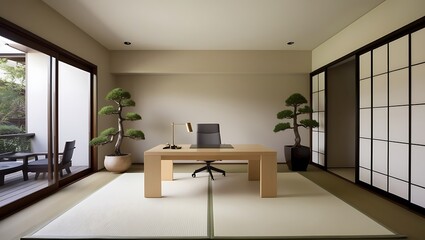 Elegant Empty Office Interior: Featuring a Modern Chair and Table Setup for a Refined and Professional Workspace