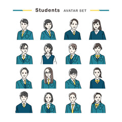 制服を着た笑顔の学生のアバターセット