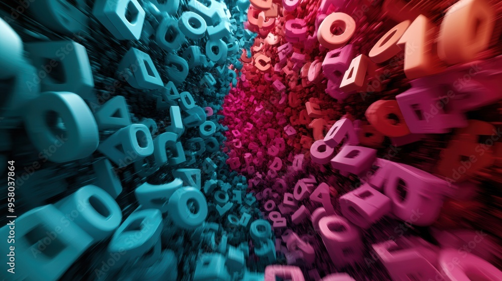 Poster A colorful numbers and letters are arranged in a pattern, AI