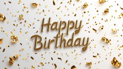 Celebrate special moments with a stylish Happy Birthday design featuring golden ribbons and confetti for joyful occasions.