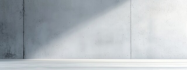 Obraz premium A bare room features a solitary concrete wall, illuminated by a central ceiling light The beam casts a defined patch of brightness onto the floor