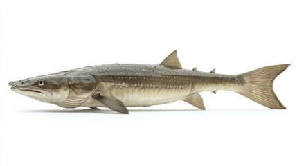 Sturgeon isolated on a white background, side view.
