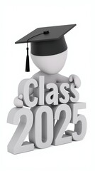 3D render of Class of 2025 with graduation cap on white