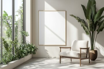 Poster Frame in Beige minimalist living room interior created with generative AI