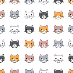 Seamless pattern of colored cat muzzles