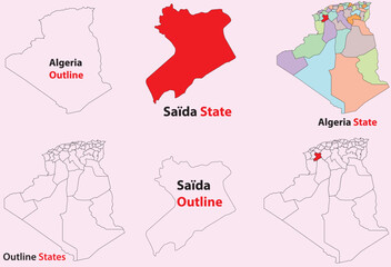 Obraz premium Saïda map vector of Algeria, Saïda line map, Saïda with city map, Saïda outline map
