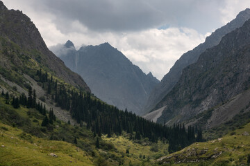 Scenic landscape and rugged mountains of Ala Archa valley