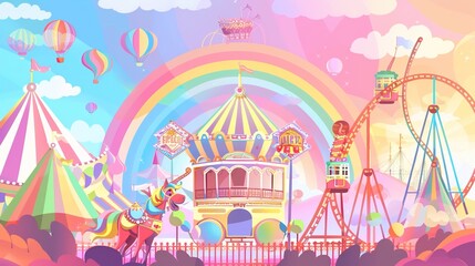 Fototapeta premium Kid playground park with rainbow cartoon