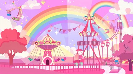 Obraz premium Kid playground park with rainbow cartoon