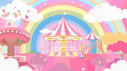 Fototapeta premium Kid playground park with rainbow cartoon