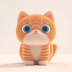 A cute, cartoon-style orange tabby cat with big blue eyes sits on a white background.