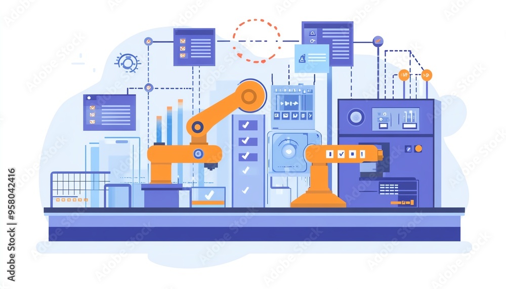 Aufkleber Concept of automation in industrial processes, showcasing workflow optimization with checkboxes and detailed visuals of streamlined business operations