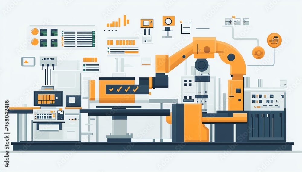 Aufkleber Concept of automation in industrial processes, showcasing workflow optimization with checkboxes and detailed visuals of streamlined business operations