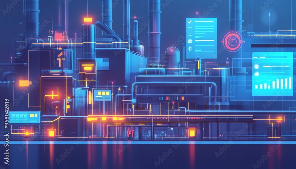 Aufkleber Concept of automation in industrial processes, showcasing workflow optimization with checkboxes and detailed visuals of streamlined business operations