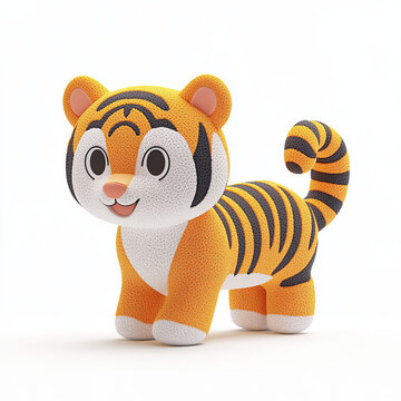 recommend clip art: A cute, cartoon-style tiger with orange and black stripes stands on a white background.