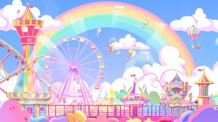 Kid playground park with rainbow cartoon