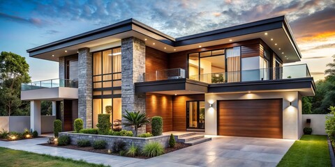 Fototapeta premium A fusion of modernity and luxury, this stylish abode presents a contemporary exterior and an interior rich in