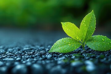 Green leaves with water drops. It is a beautiful image depicting the resilience of life, even in the harshest environments.