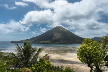 Scenic tropical landscape and a volcano  of a Banda islands archipelago