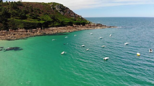 Frence french Brittany costal beach turquoise tourism Drone 4k bretagne