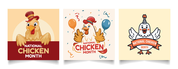 Set of Banners for National Chicken Month Vector Illustration