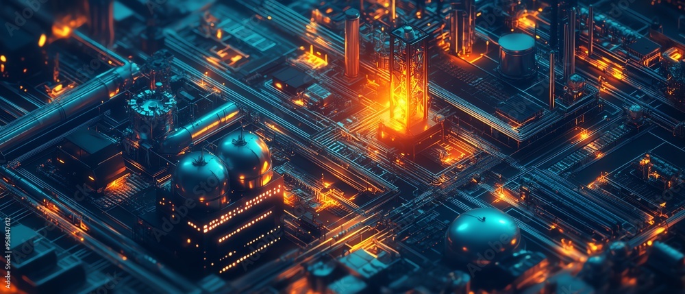 Poster Detailed image of automation concept, featuring industrial business process workflow optimization with checkboxes and advanced operational visuals