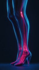Obraz premium A 3D rendering of the lower leg and foot bones, highlighted in pink against a blue background.