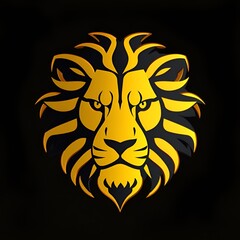 Obraz premium Golden polygonal lion logo: Striking geometric emblem on black