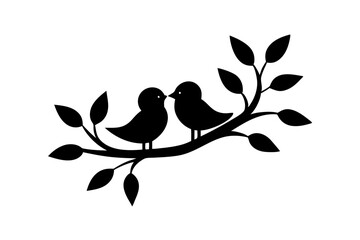 Two birds loving silhouette in small tree 