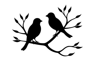 Two birds loving silhouette in small tree 